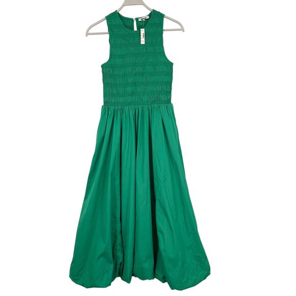 Madewell The Melody Bubble Hem Smocked Midi Dress Poplin Small Verdant Green NWT - Picture 6 of 10